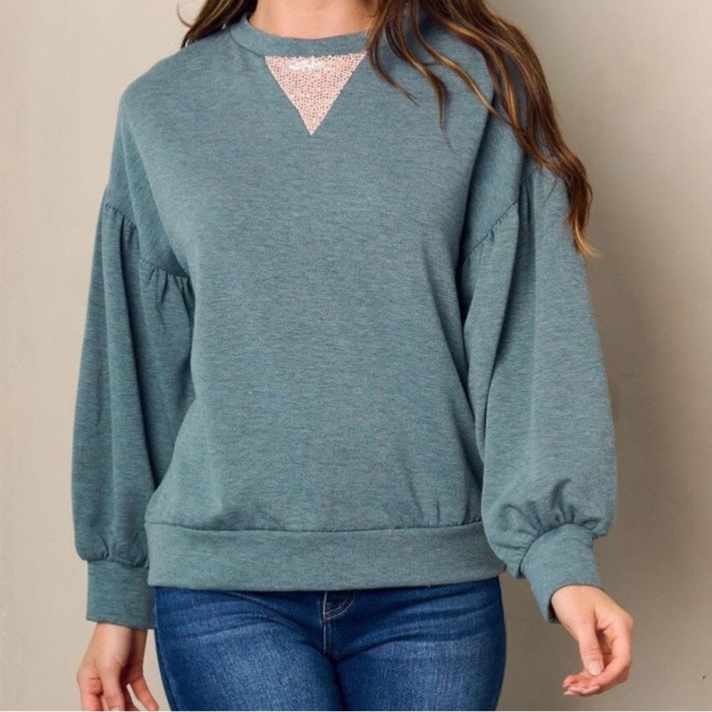 Cherish Teal Sweater with Pink Accent